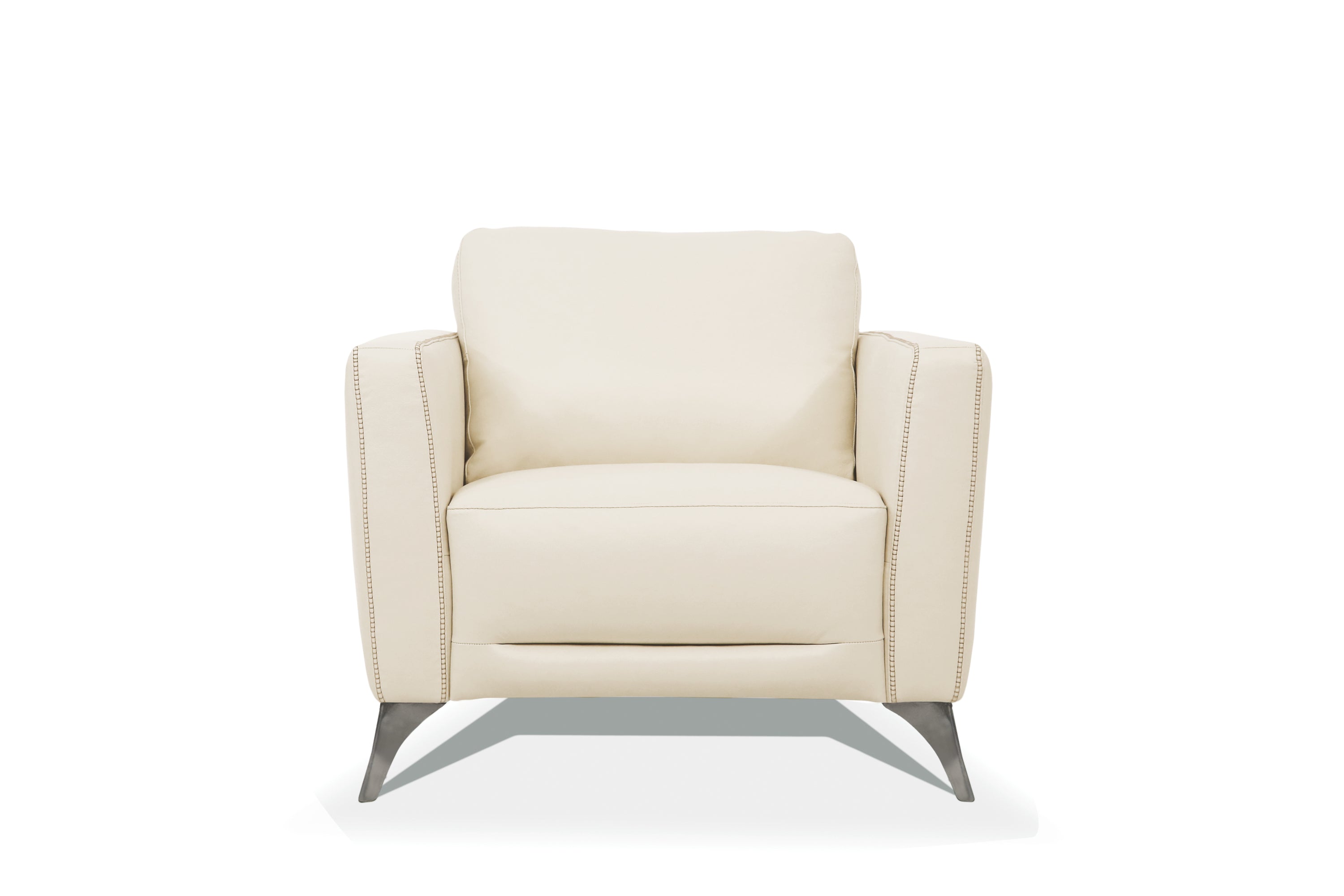 Malaga Cream Leather Accent Chair with Chrome Metal Legs