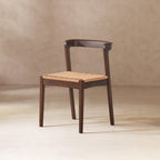 Capri Woven Seat Oak Wood Dining Chair Dark Brown Red Oak.