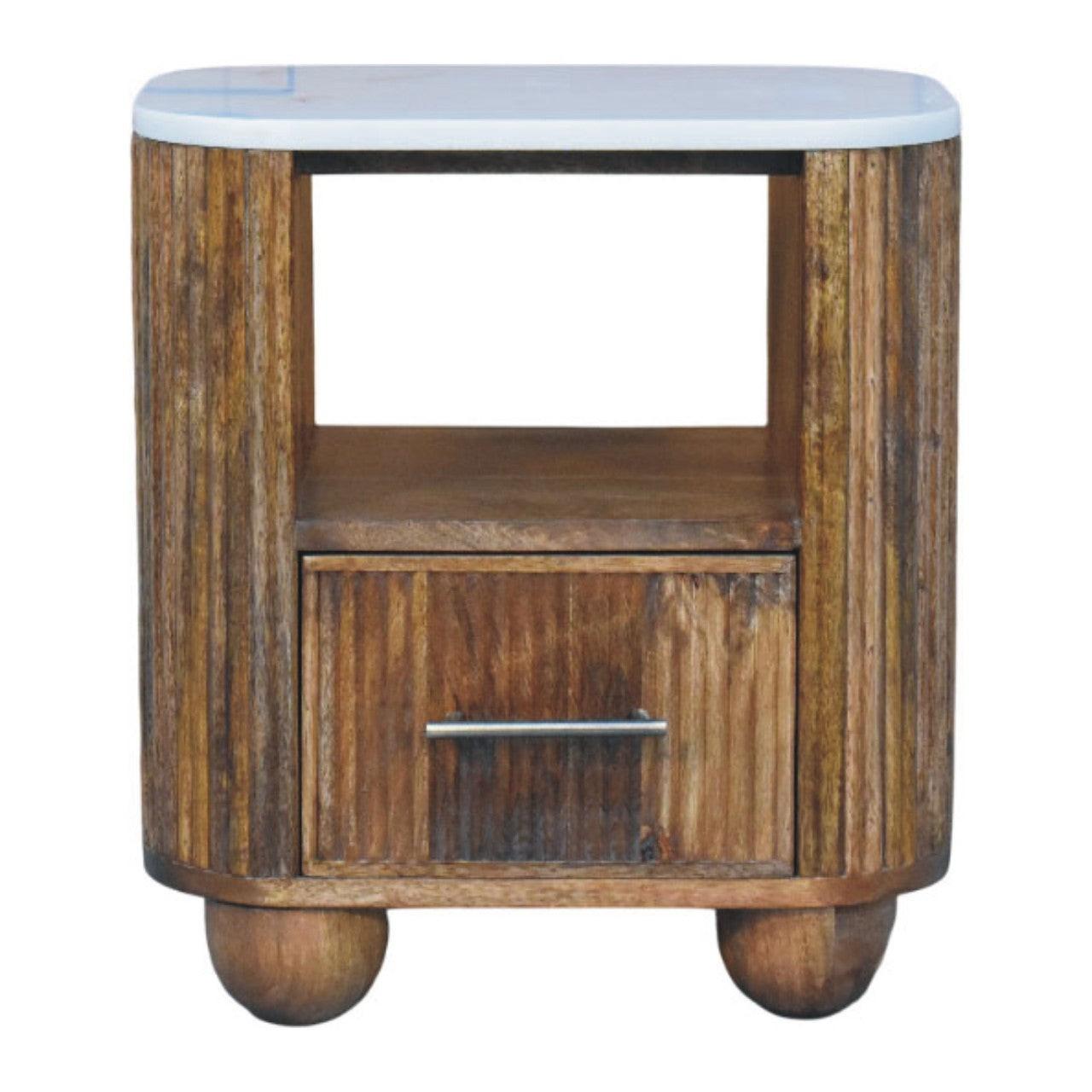 Solid Wood Bedside Table with Marble Top.