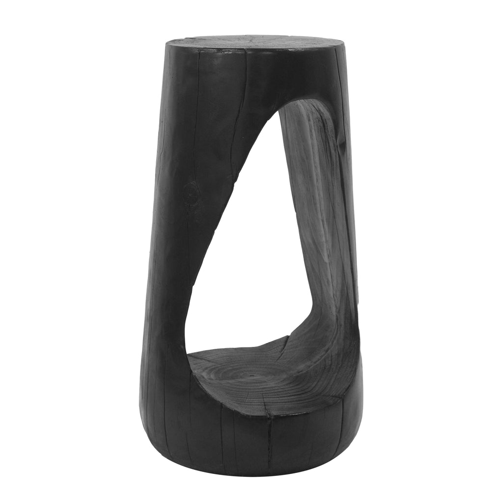 Outdoor Side Table,Hollow Design End Table,Patio Garden Stool Table,Decorative Accent Table for Patio Balcony Beach Pool Side,Lightweight Concrete,Wood Like Texture,Black Color.