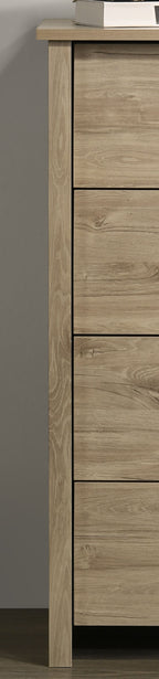 Side view of Light Oak 4-Drawer Chest highlighting durable frame and natural wood finish for long-lasting use.