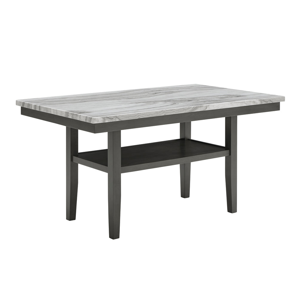 Selena Dining Table with gray faux marble top and black lower shelf, part of the Selena Dining Set for modern dining spaces.