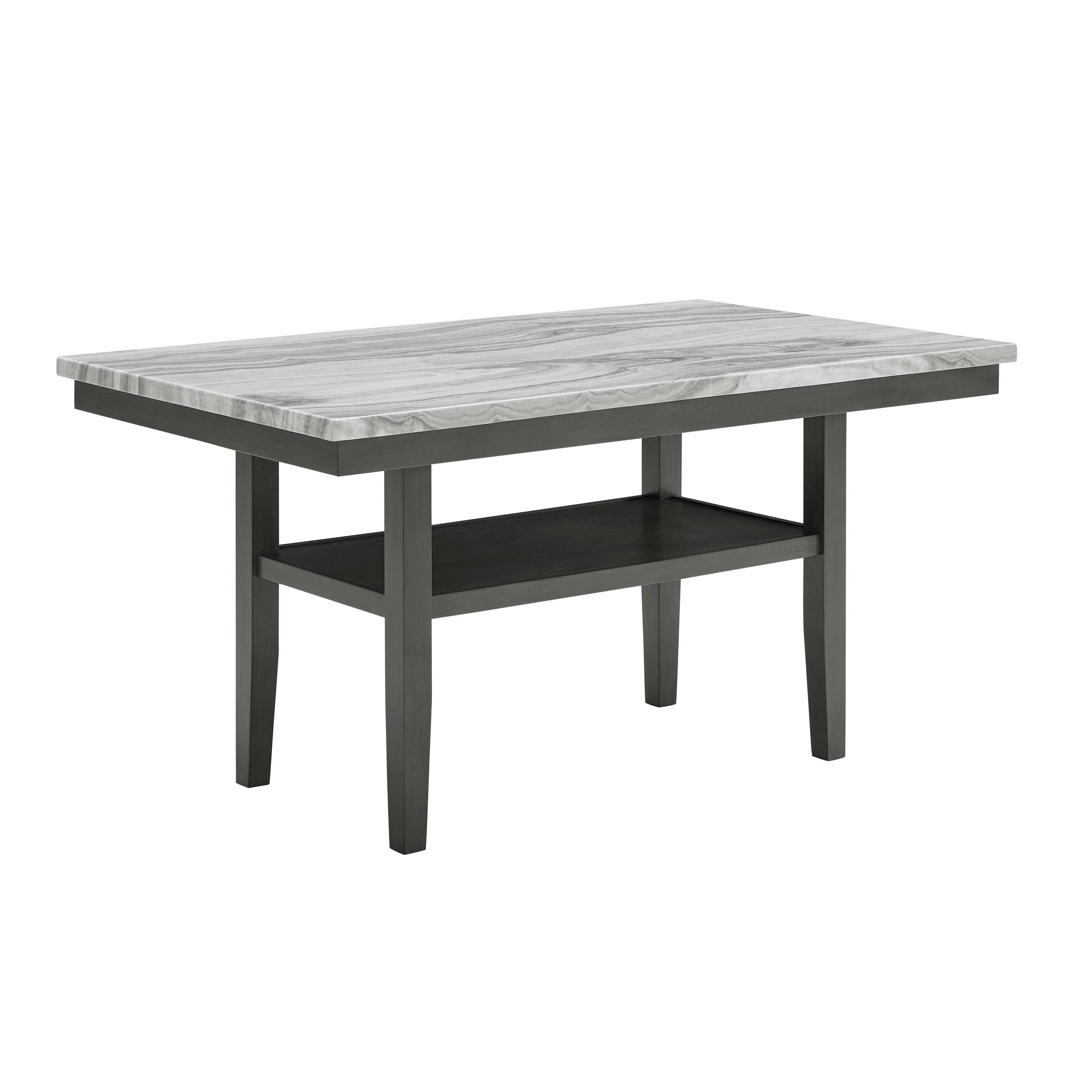 Selena Dining Table with gray faux marble top and black lower shelf, part of the Selena Dining Set for modern dining spaces.