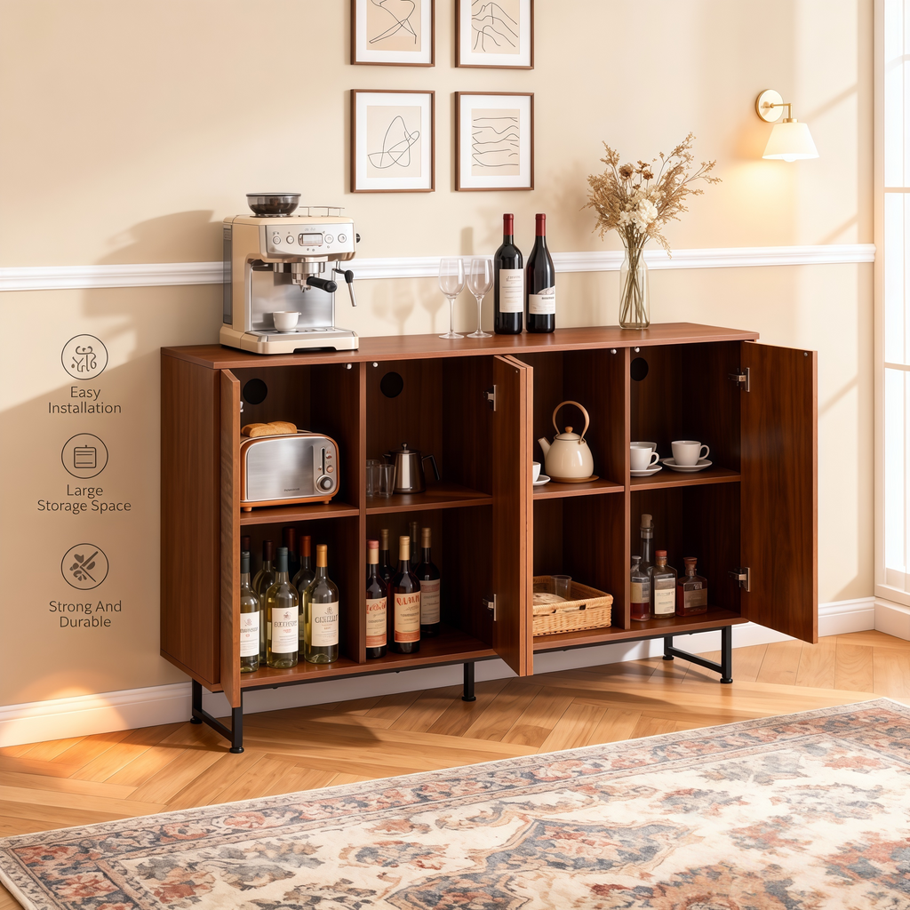 Walnut Mid-Century Modern Sideboard Buffet Cabinet.