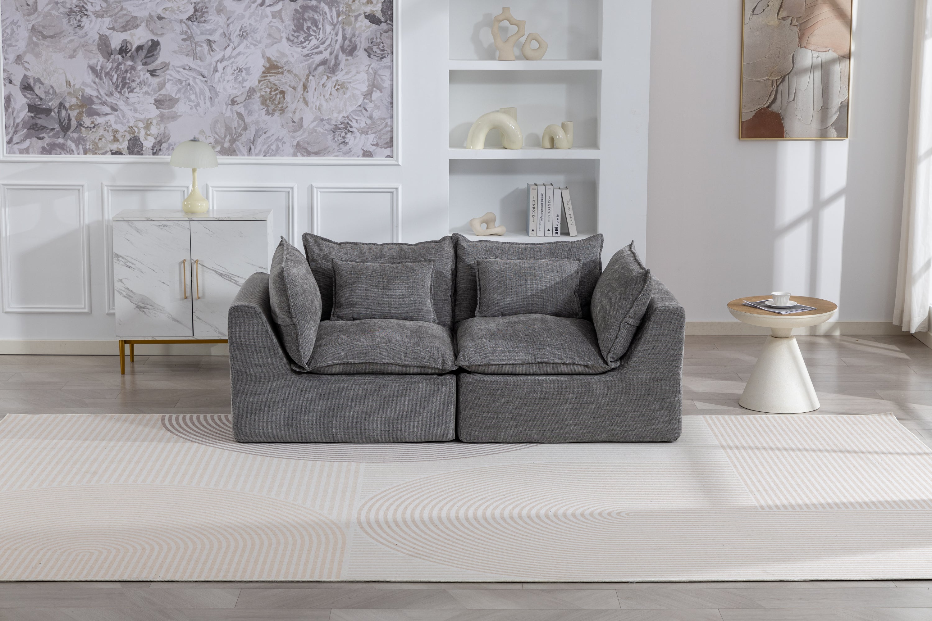 Cloud Couch oversized sectional sofa styled in a bright living room with modern decor and neutral tones.