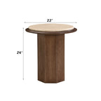 Walnut Travertine End Table - Kasha with 22-inch round top and 24-inch height, ideal for modern interiors and compact spaces.