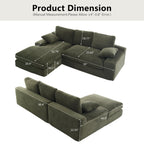 Green Corduroy Sofa with Cushions and Pillows.