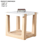 Faux marble end table with 24-inch square top and 24-inch height, two-tone natural finish, made from MDF and rubberwood.