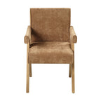 Chocolate Chenille Arm Chairs with Oak.