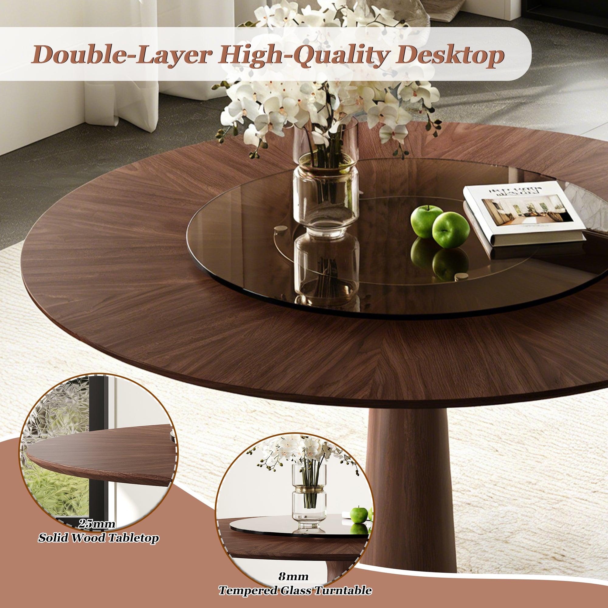 47-Inch Solid Wood Dining Table with Lazy Susan.