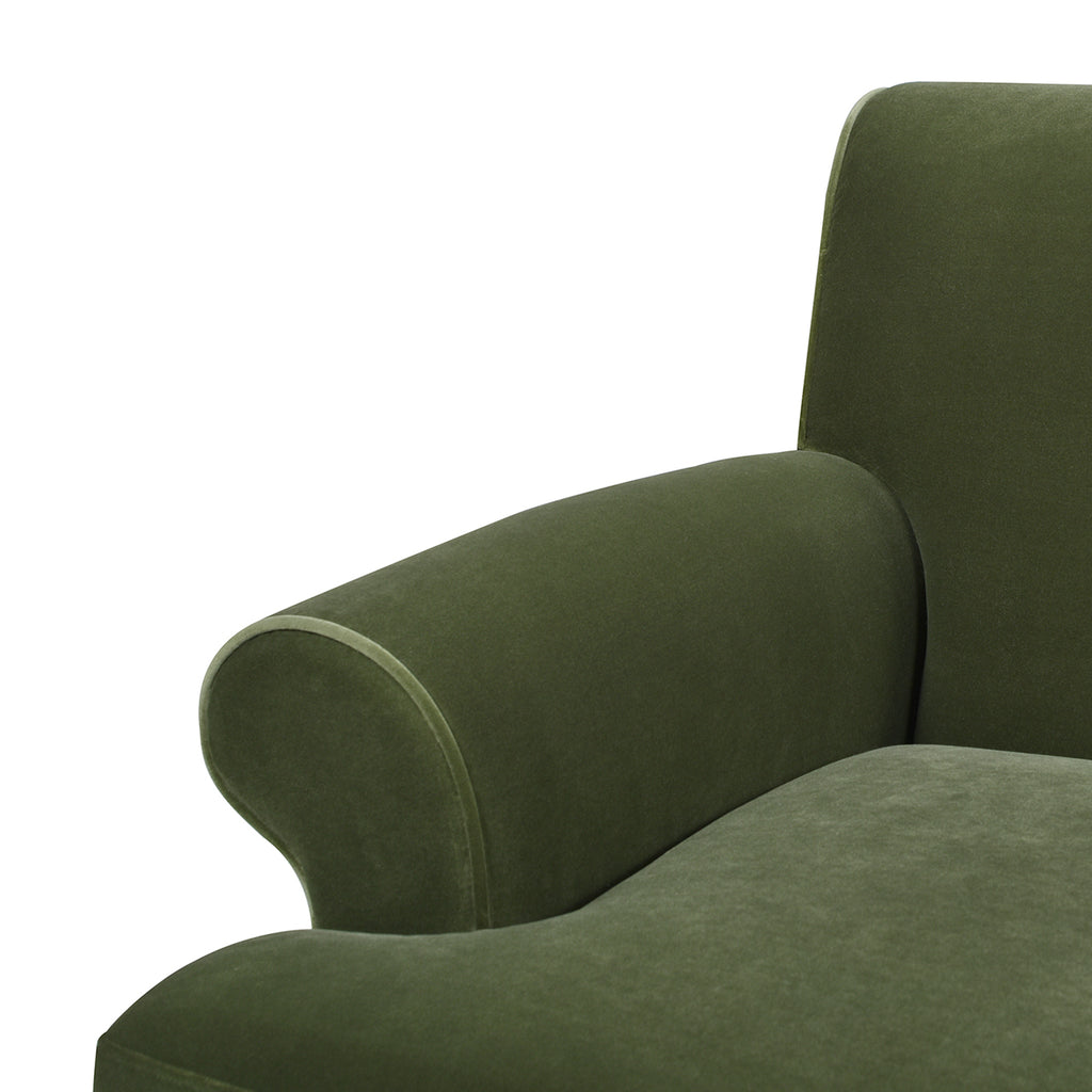 Alana Lawson Olive Green Velvet Sofa for Living Room.