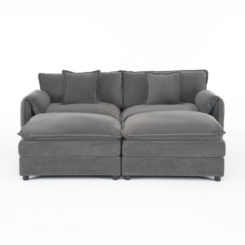 Modular Sectional Sofa with Ottomans for Living Room.