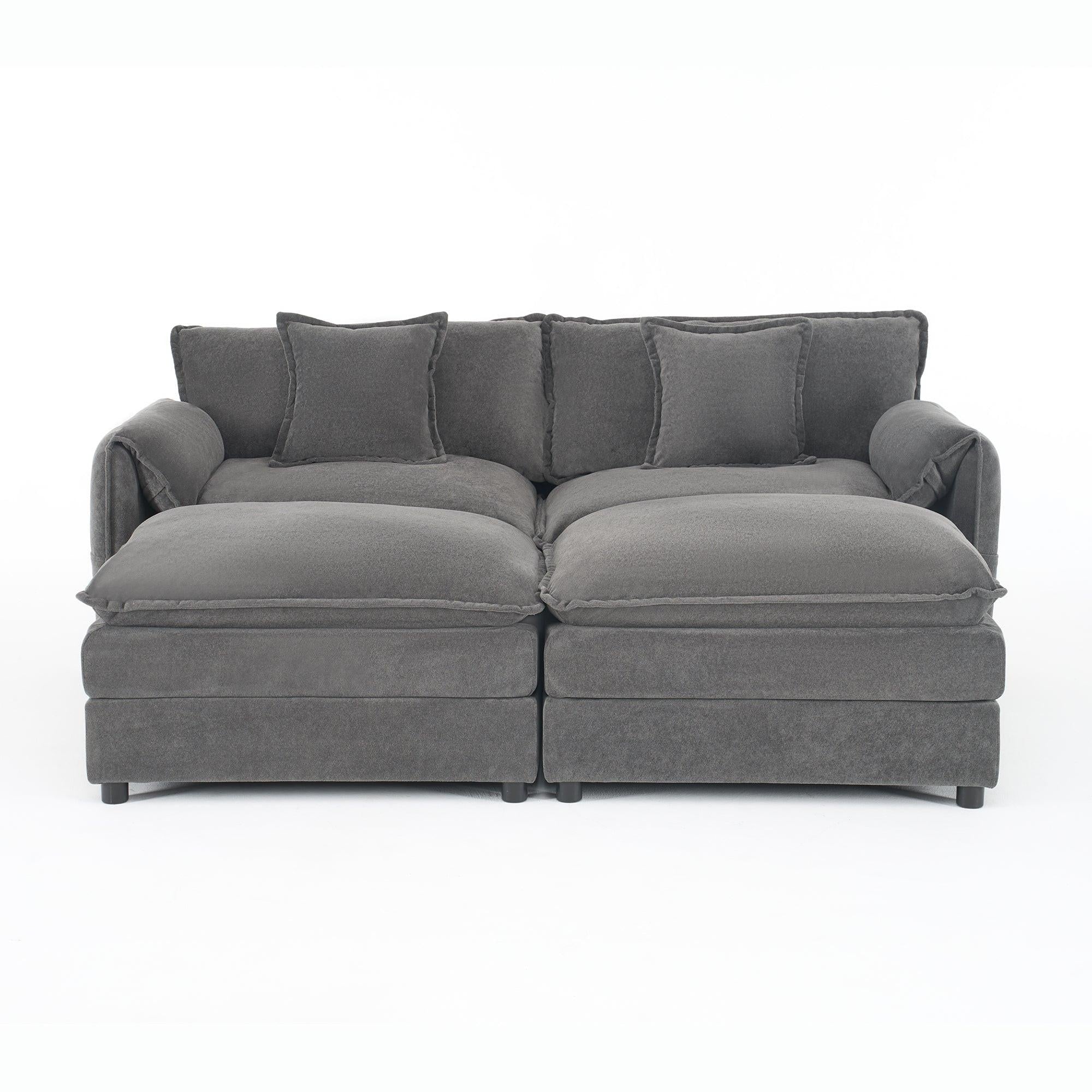 Modular Sectional Sofa with Ottomans for Living Room.