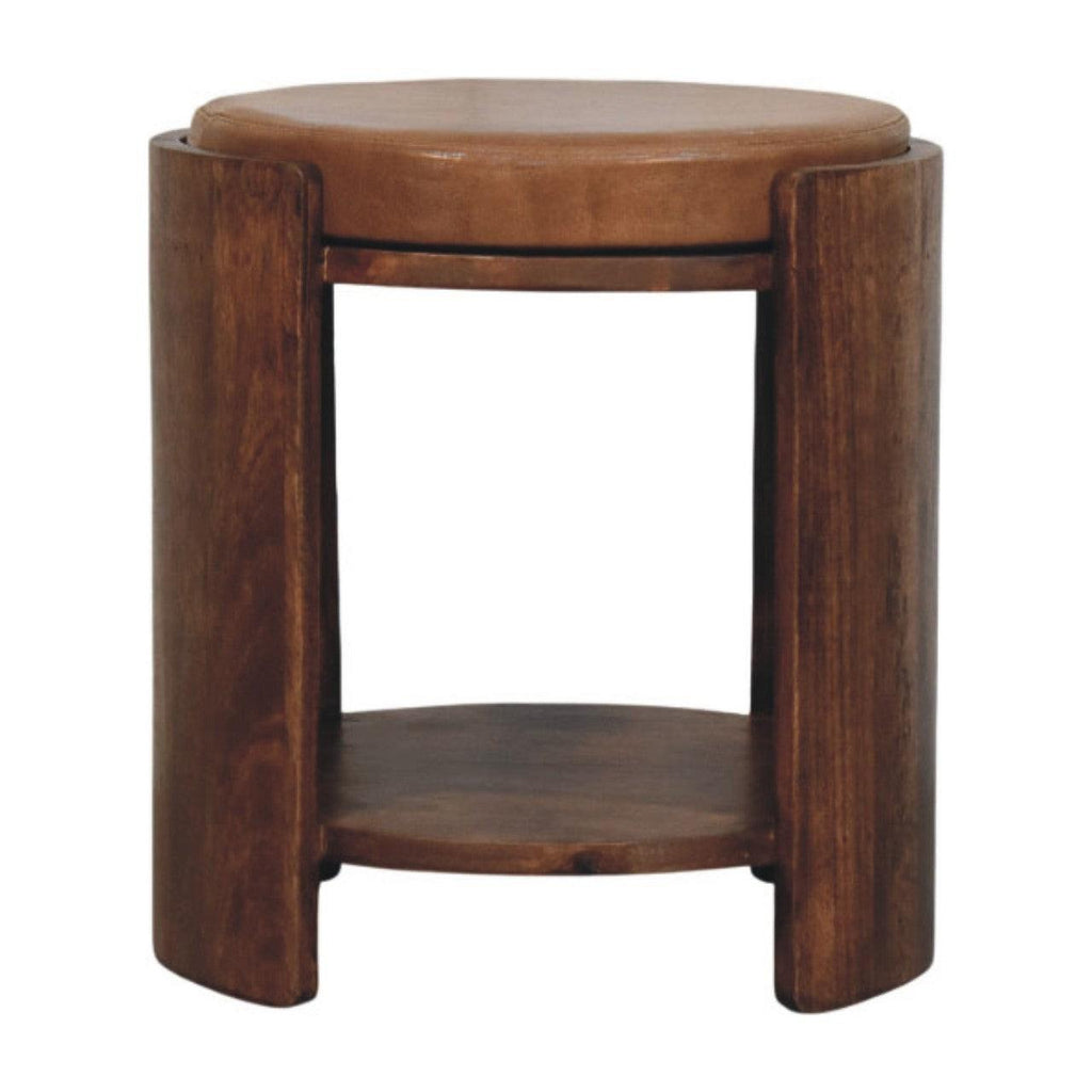 Savoy Leather Stool - Artisan Crafted Solid Wood.