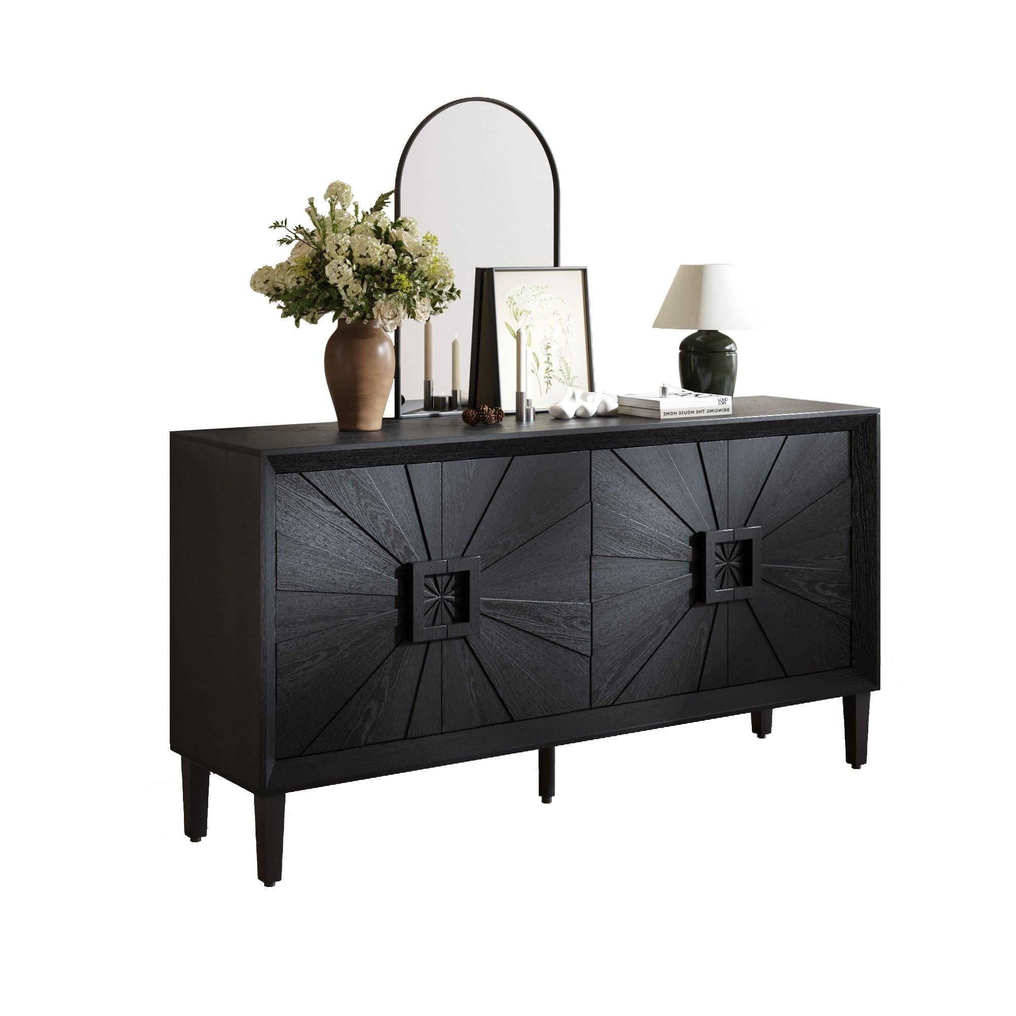 Black Farmhouse Credenza with Sunburst Door Design.