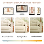 Display comparison of chenille modular sofa under natural, cold, and warm lighting, showing fabric color variations across devices.