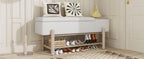 TREXM Farmhouse Upholstered Storage Bench with Hidden Compartment, Modern Entryway Bench for Living Room, Entryway, and Hallways (Natural).