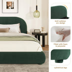 King Size Dark Green Velvet Bed with Curved Headboard.