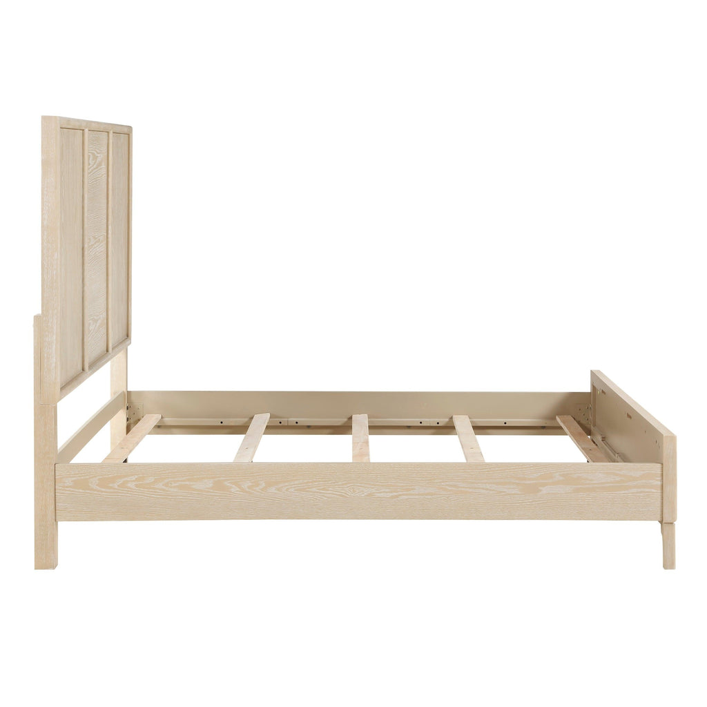 Queen Size Panel Bed - Light Brown Wooden Bedroom Furniture.