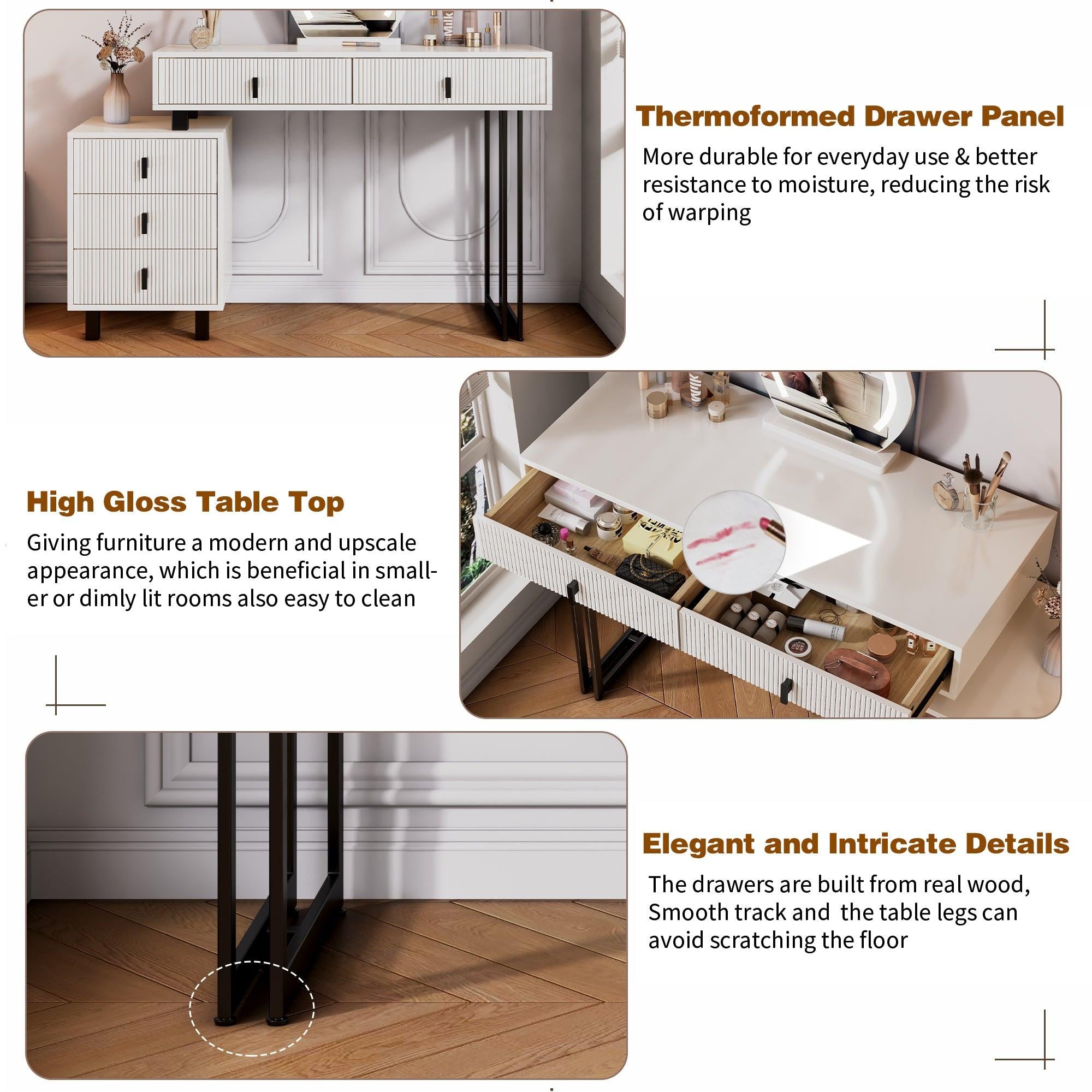 Adjustable Length Vanity with LED Mirror - Modern Makeup Table.