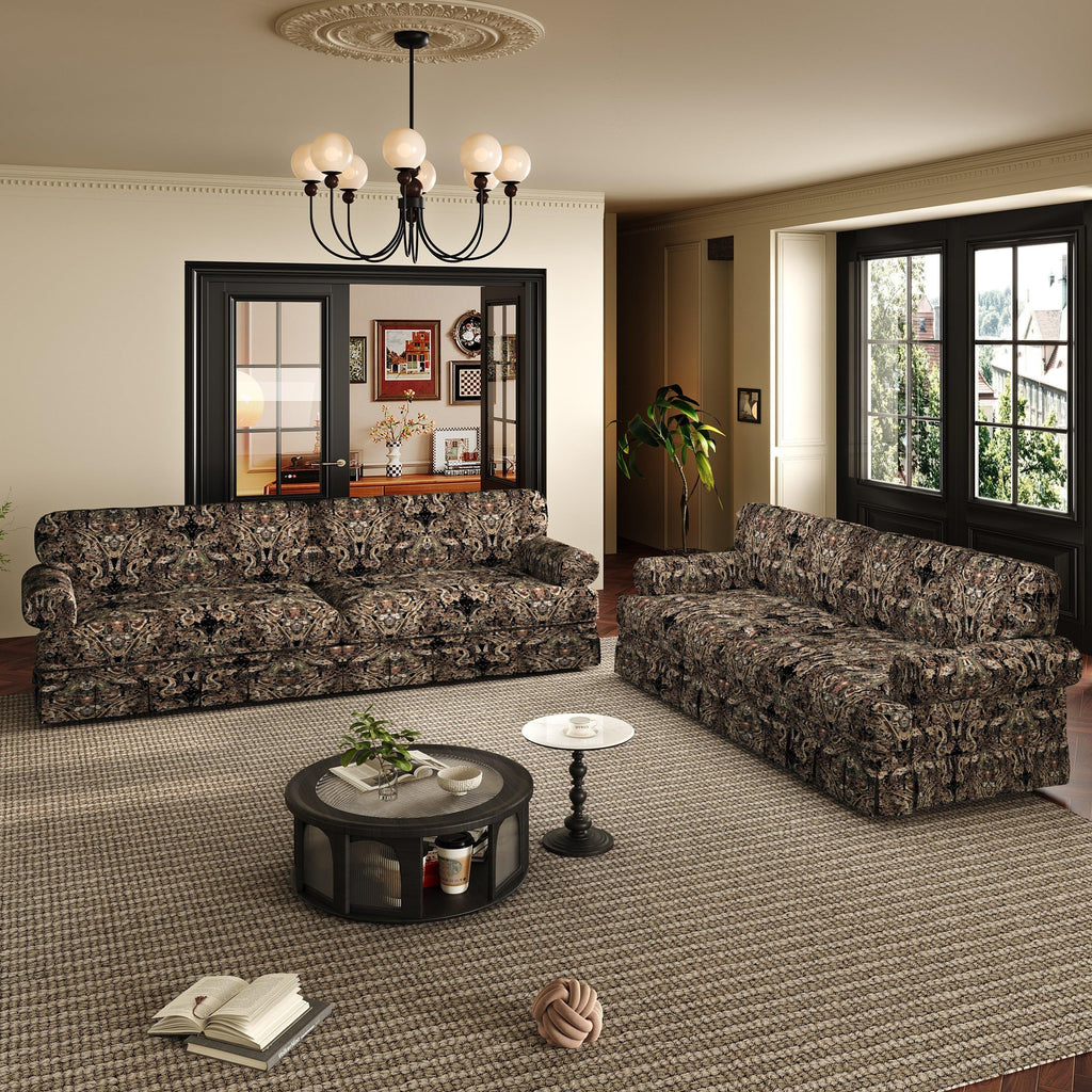 Black Floral Cloud Couch - 3&4-Seater Oxford Fabric Sofa.
