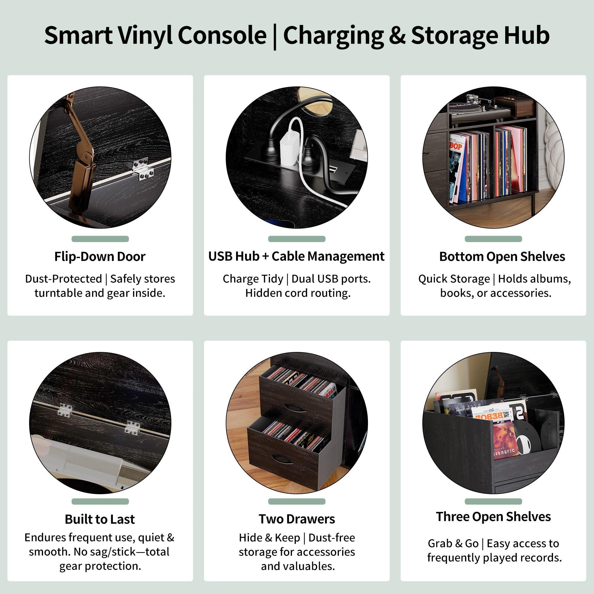 Eco-Friendly Record Player Stand - Black Vinyl Storage Cabinet.