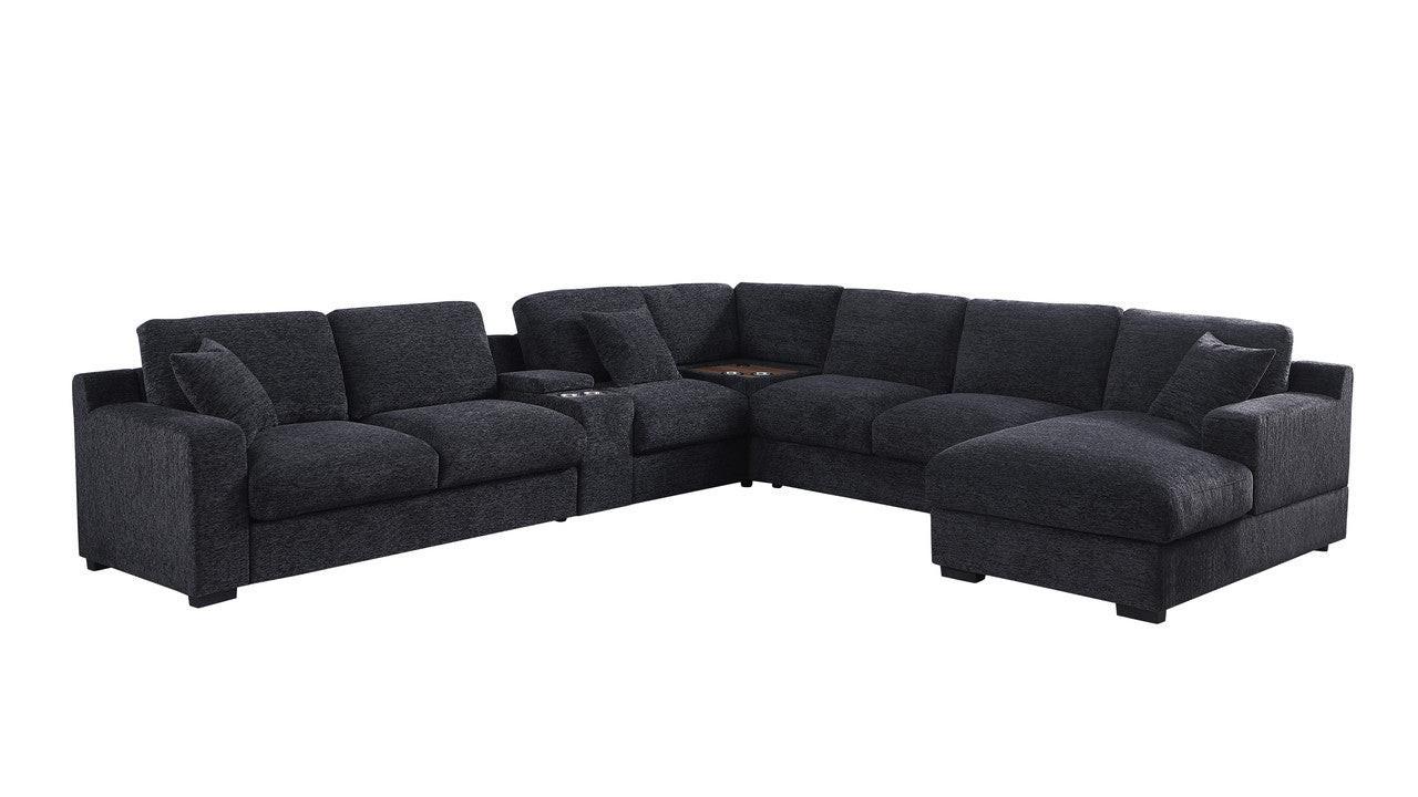 Chiara Dark Gray Sectional Sofa with Charging Ports.