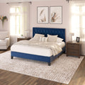 California King Blue Fabric Upholstered Transitional Platform Bed