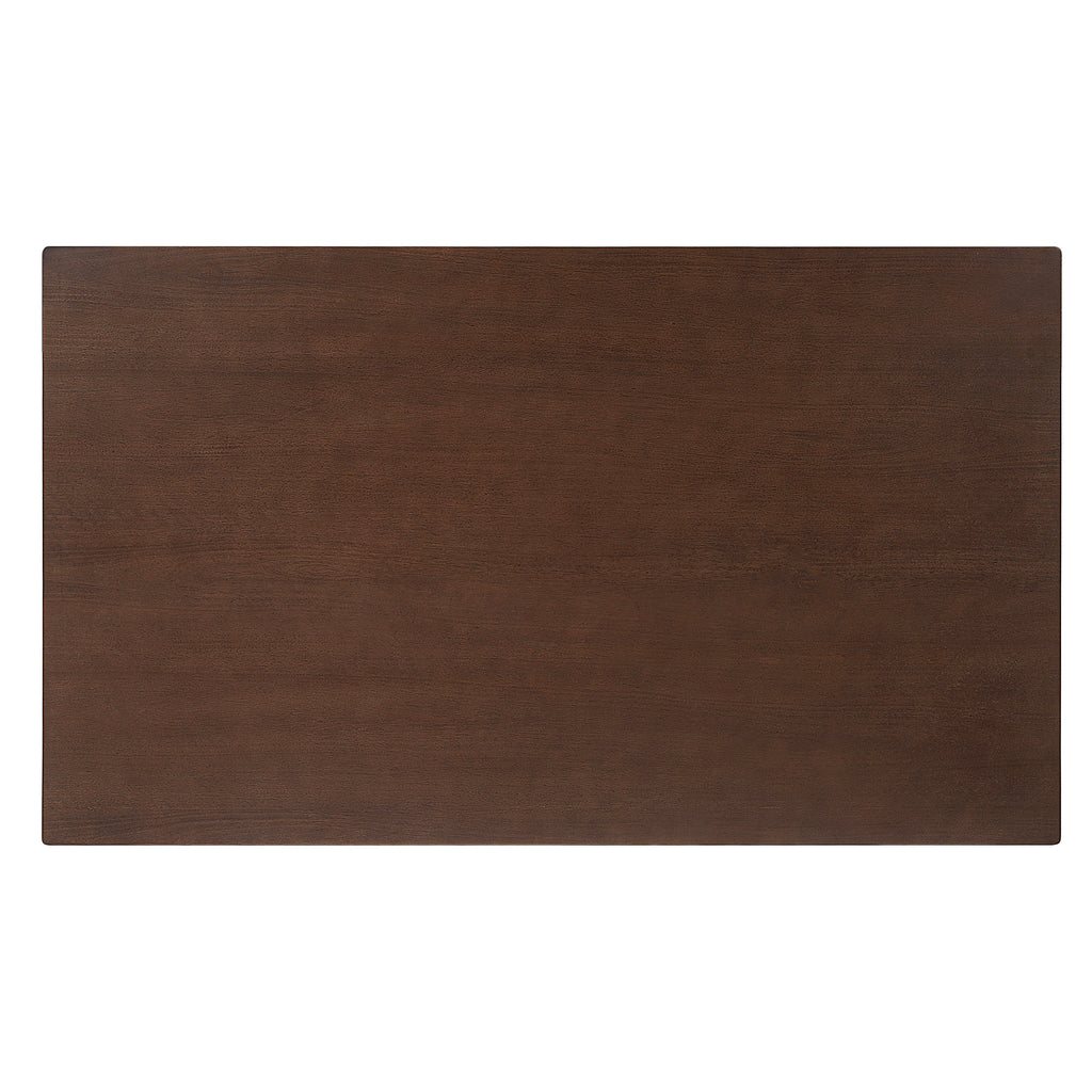 Top-down view of Modern Dining Set walnut finish table with a smooth, rectangular surface ideal for seating six comfortably.