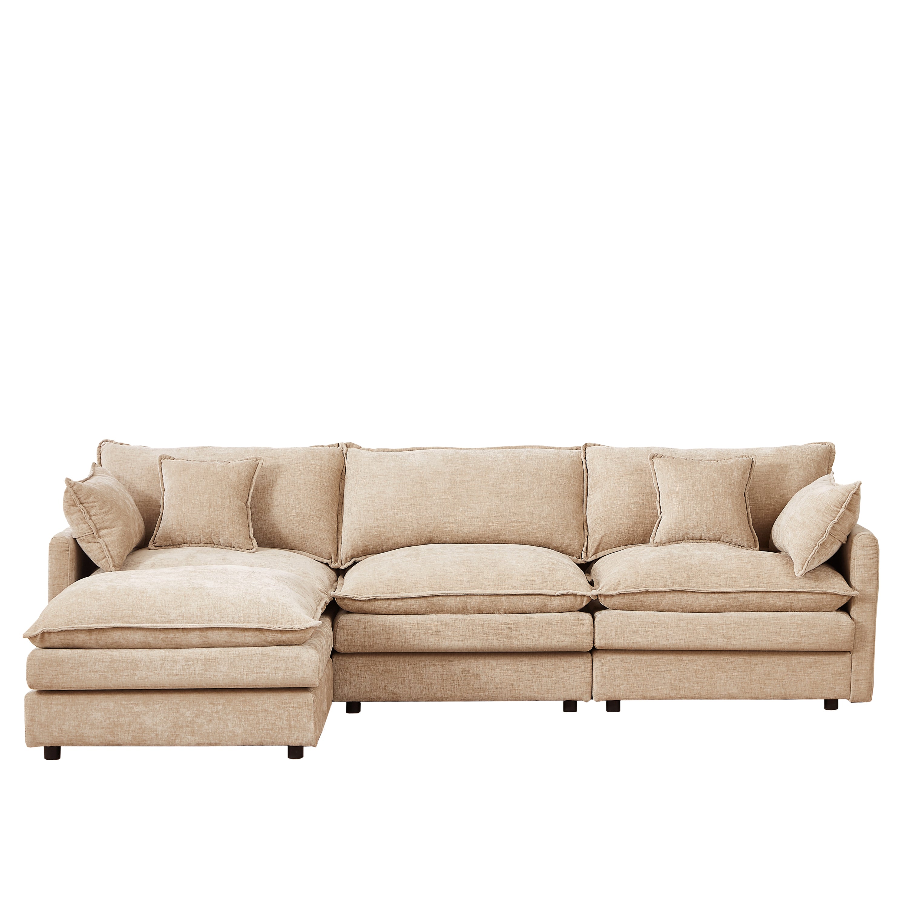 Modular L-Shaped Sectional Sofa with Movable Ottoman, Chenille Fabric, Coffee, 102 Inch
