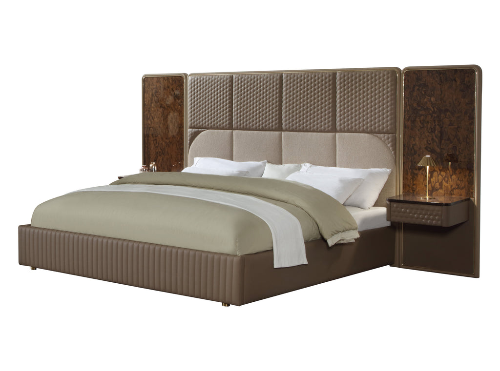Marcelino Brown & Beige Microfiber Leather Eastern King Bed Frame