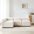 Evelyn 83 in. modular L shaped chenille sectional sofa in cream, arranged in a living room with modern decor and natural lighting.