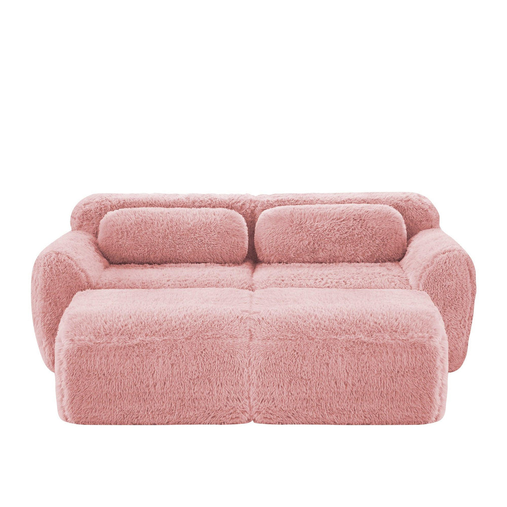 Pink Modular Plush Sofa - No Assembly, Non-slip, With Ottoman.