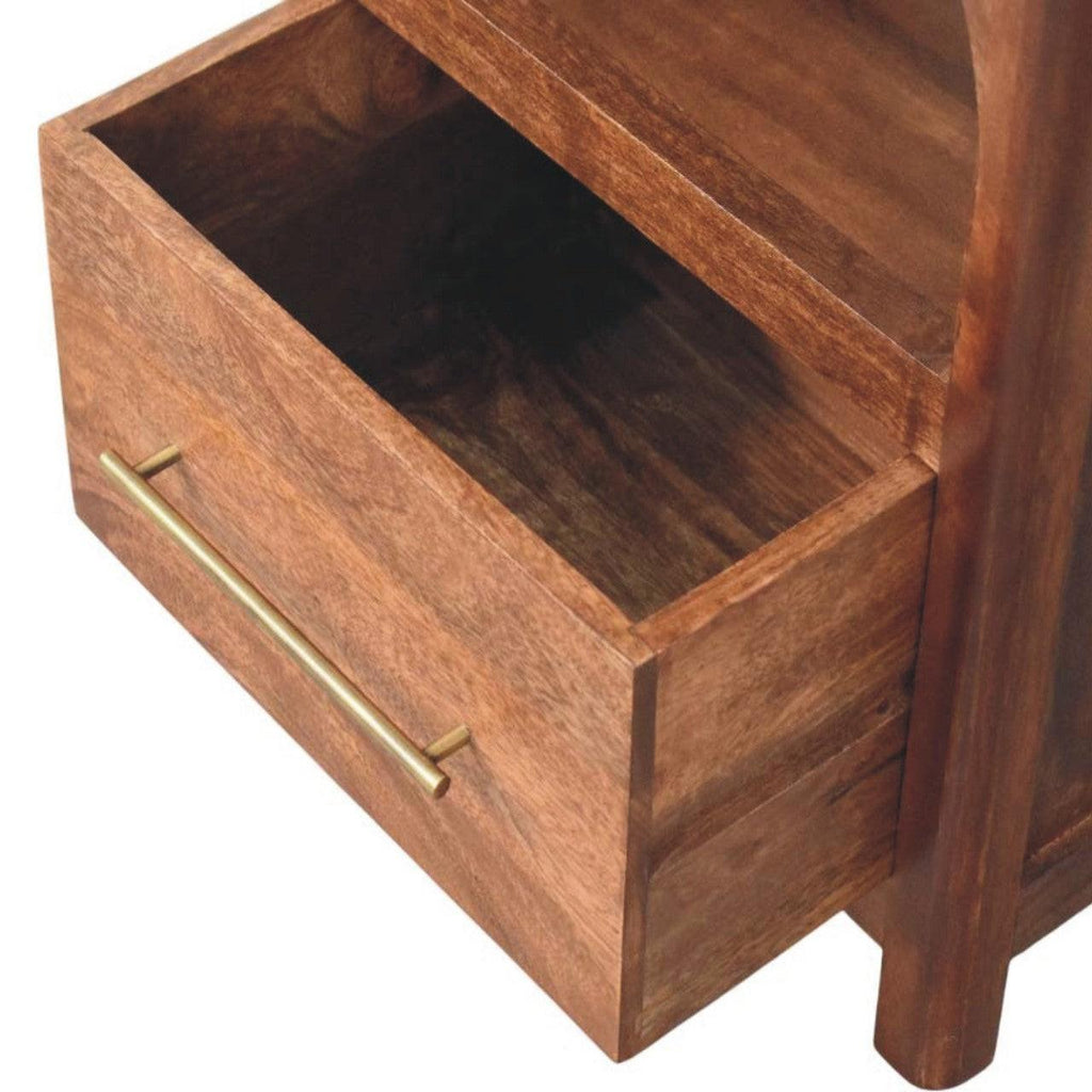 Solid Wood Arc-Line Bedside Table with Arch Design.