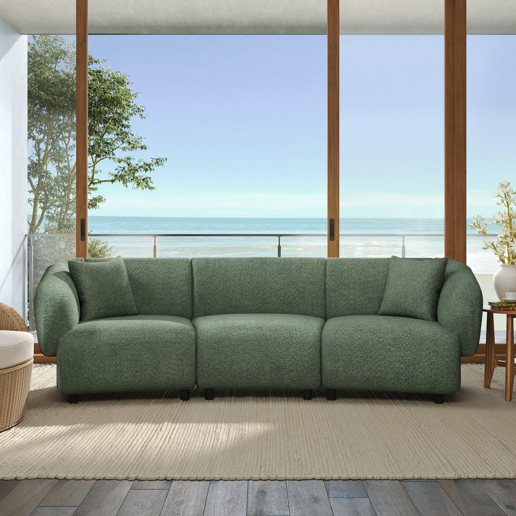 Curved 3-Seater Sofa in Green - Comfortable Seating & Modern Design.