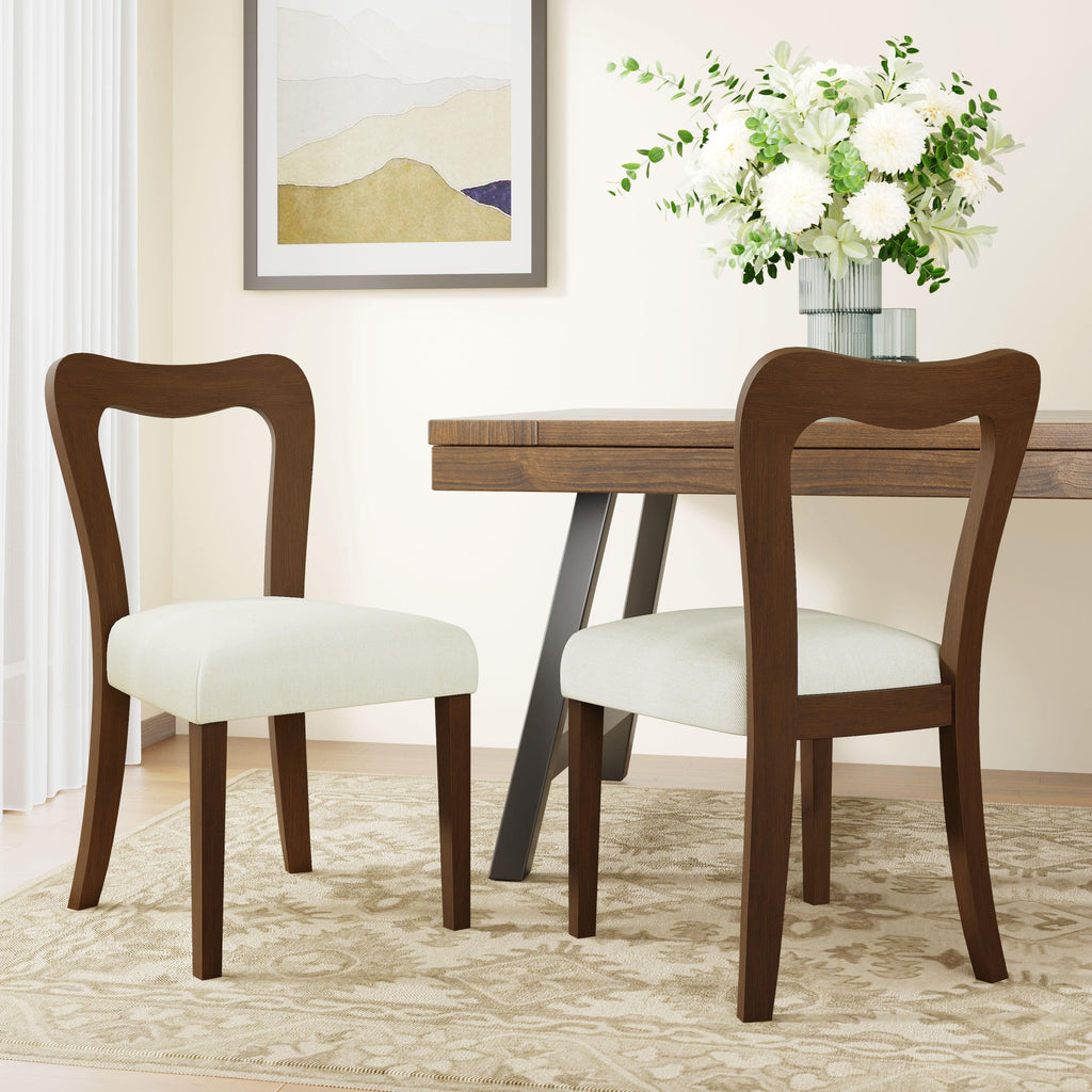 Walnut Beige Dining Chair Set of 2 without Arms.