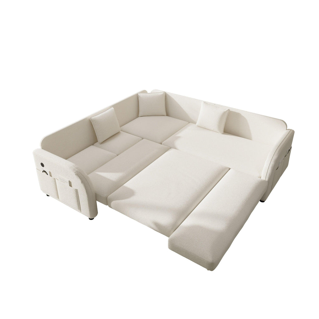 85.1' L-Shaped Sofa with Pull-Out Bed and USB Port.