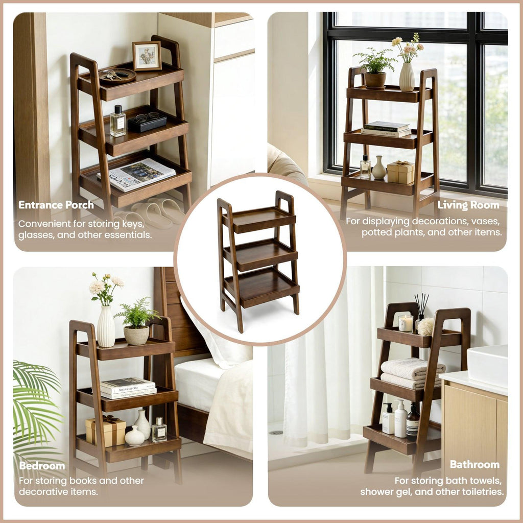 3 Tier Solid Wood Ladder Shelf for Home & Office.
