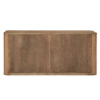 Back view of light oak server showing wood panel construction, included in 8-piece light oak dining set with upholstered chairs.