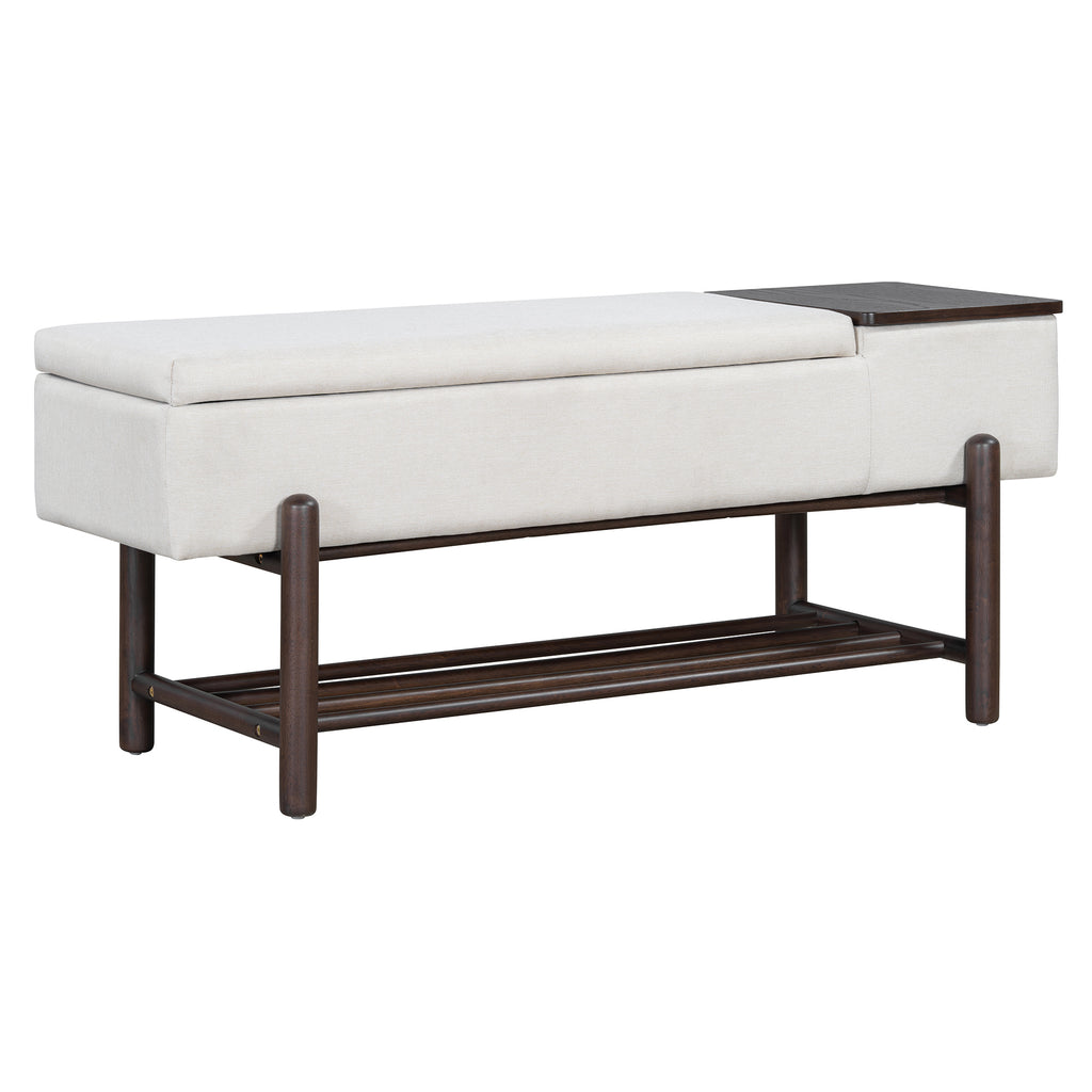 TREXM Farmhouse Upholstered Storage Bench with Hidden Compartment, Modern Entryway Bench for Living Room, Entryway, and Hallways (Espresso)