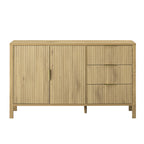 Front view of modern sideboard cabinet with wave-pattern doors and 3 drawers, perfect for contemporary home storage solutions.