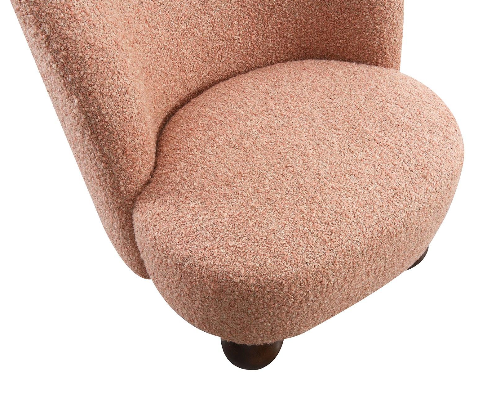 Pink Accent Chair for Living Room - Curved Back Boucle.