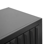 Close-up of Radiance TV Stand 85 inch TVs - Black Finish top surface, highlighting smooth black wood texture.