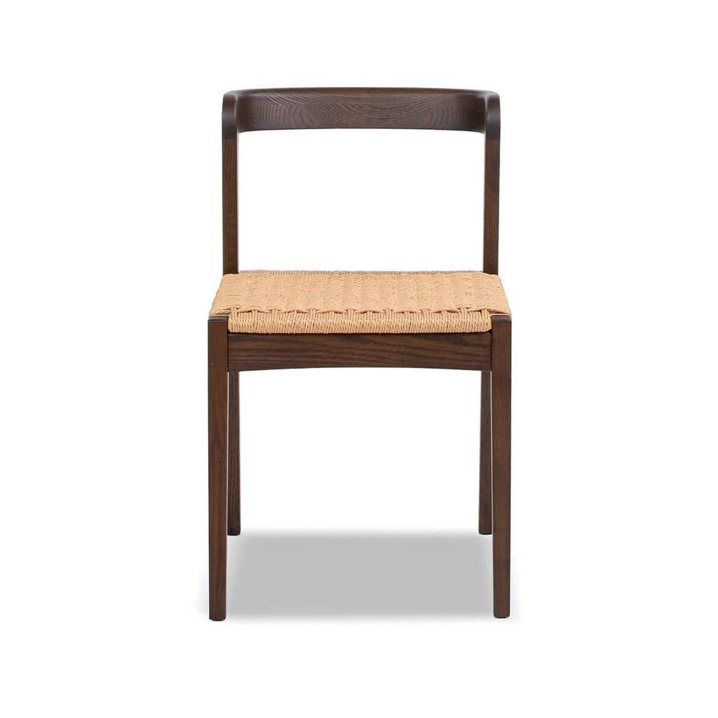 Capri Woven Seat Oak Wood Dining Chair Dark Brown Red Oak.