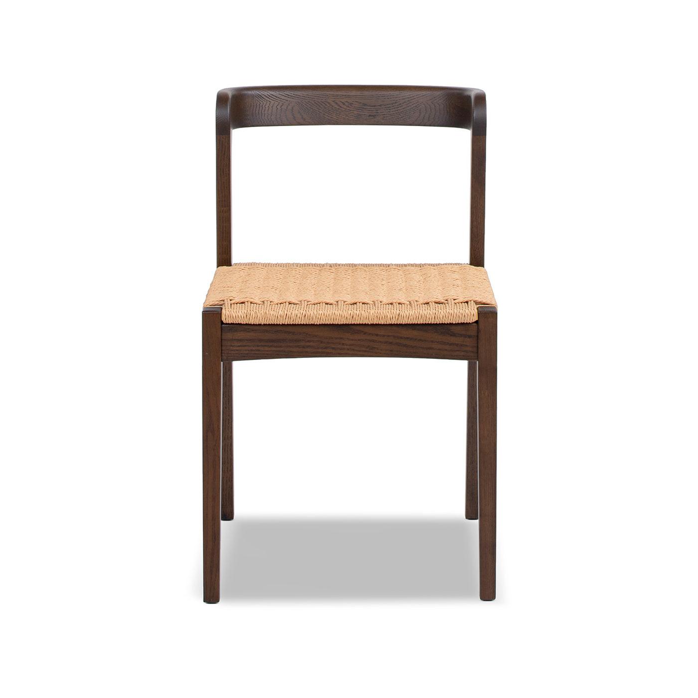 Capri Woven Seat Oak Wood Dining Chair Dark Brown Red Oak.