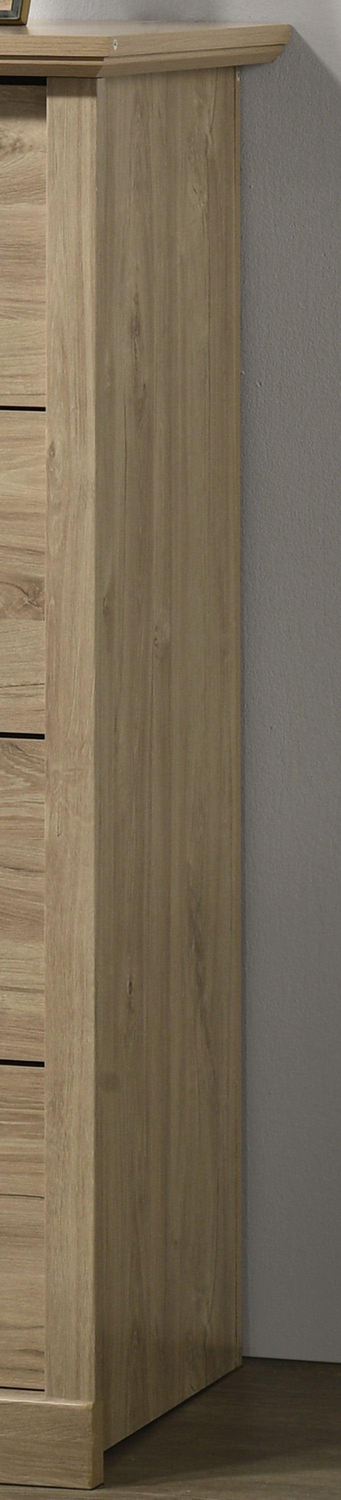 Elara 4-Drawer Light Oak Chest with Black Handles.