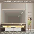 LED TV Stand with Storage for 75 Inch TVs - Brown and White.