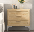 Light Walnut 3-Drawer Mid-Century Modern Wood Nightstand with Silver Legs