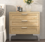 Light Walnut 3-Drawer Mid-Century Modern Wood Nightstand with Silver Legs