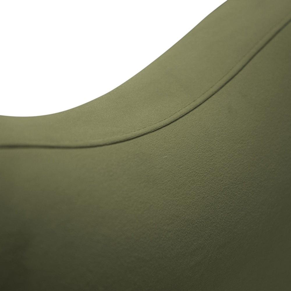 Olive Green Queen Size Bed with Boucle Upholstery.